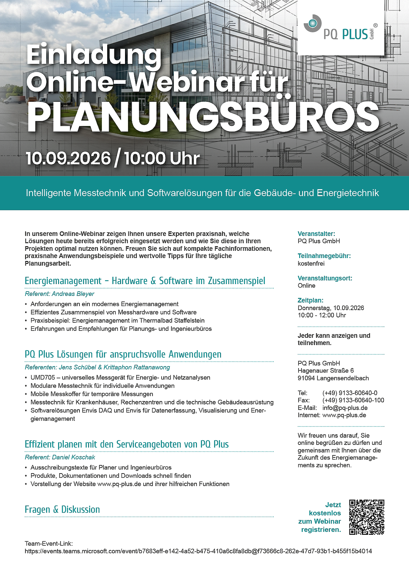 Einladung Online-Webinar für Planungsbüro CH