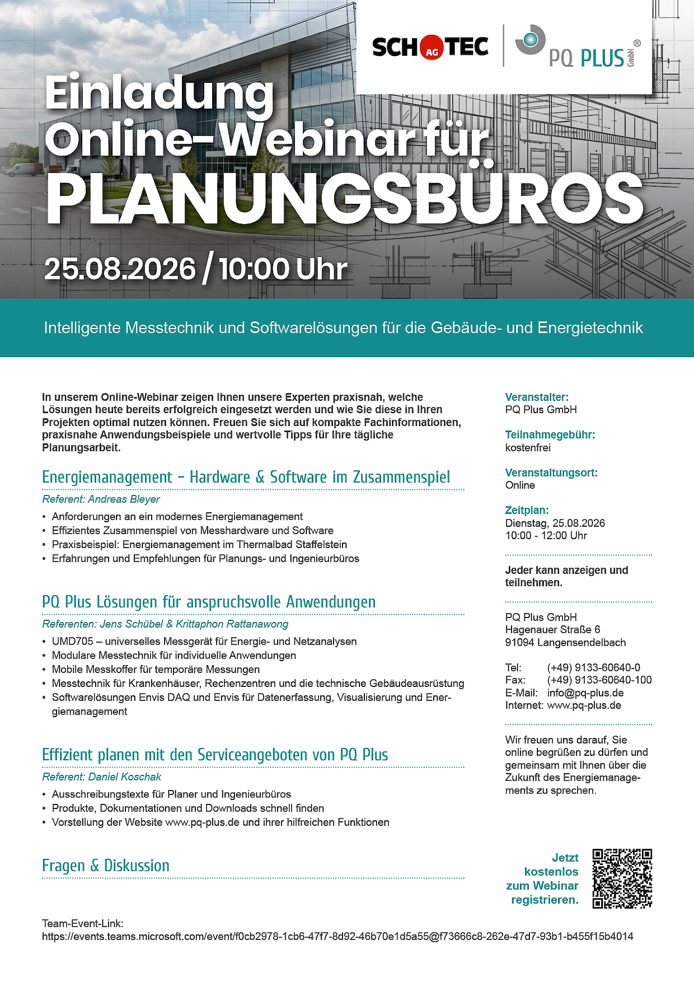Einladung Online-Webinar für Planungsbüro CH